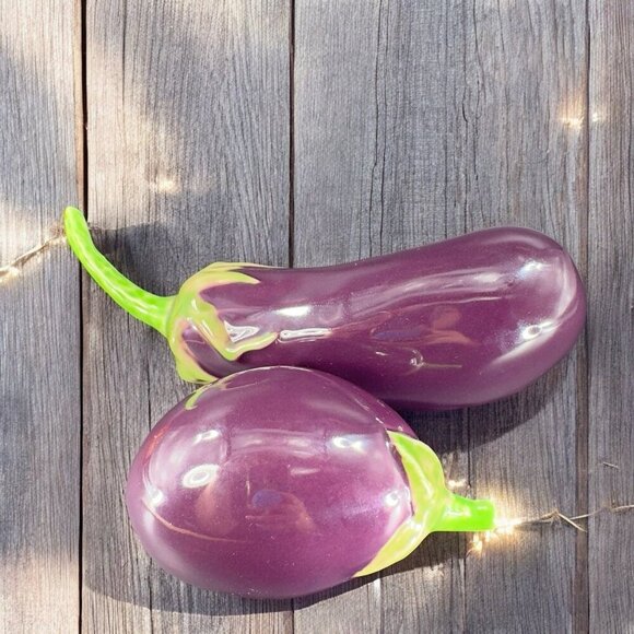 Vintage Ceramic Eggplant Set 2 Houseware Decor Figure Made In Portugal VTG - Picture 1 of 15